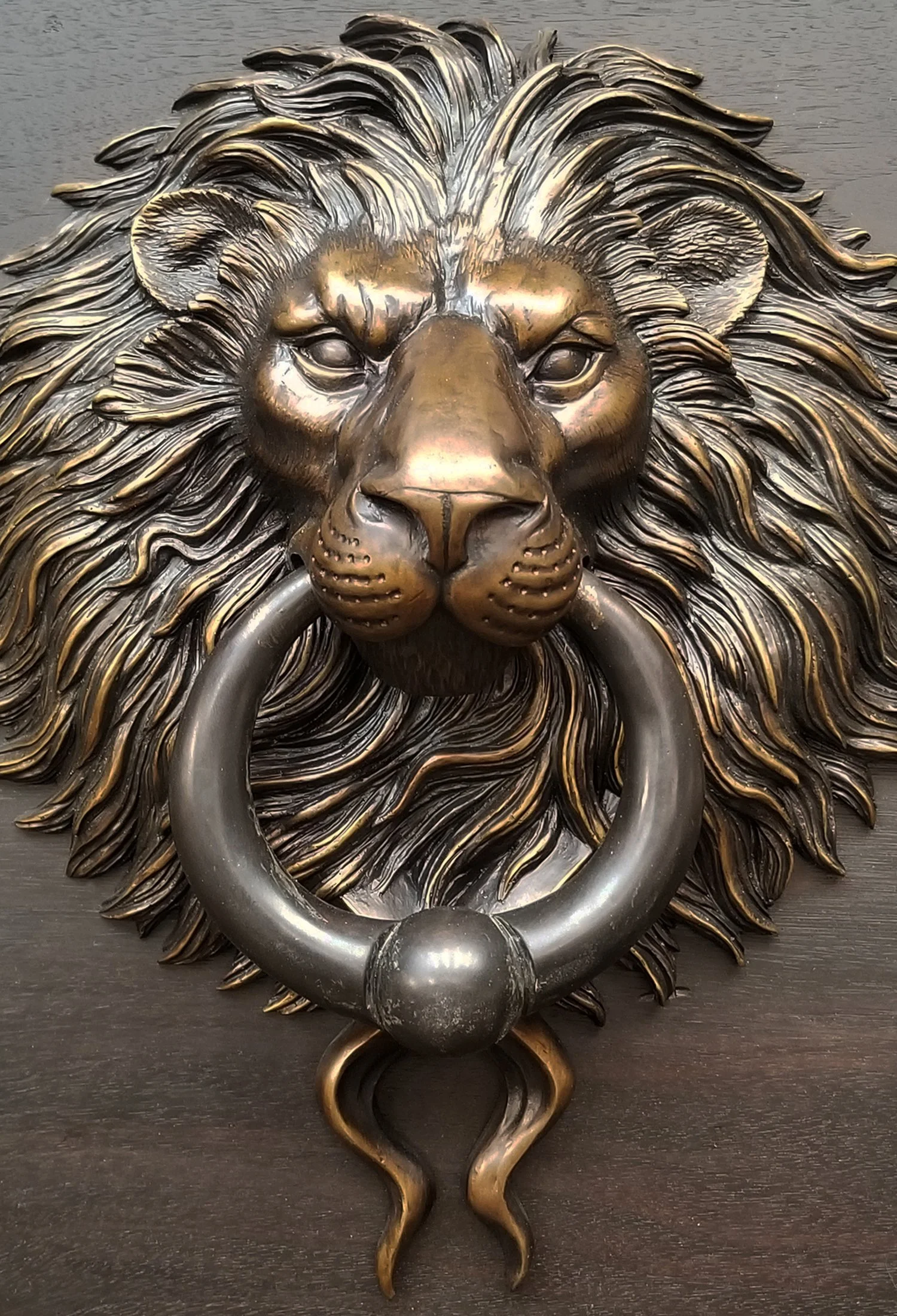 Lion Door Knocker (Large) Classic Brown Patina Finish — Karl Deen